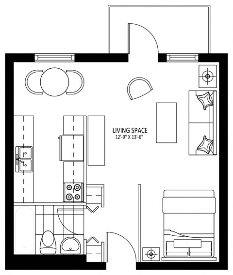 Floor plan for studio, 1 bath, 450 sqft